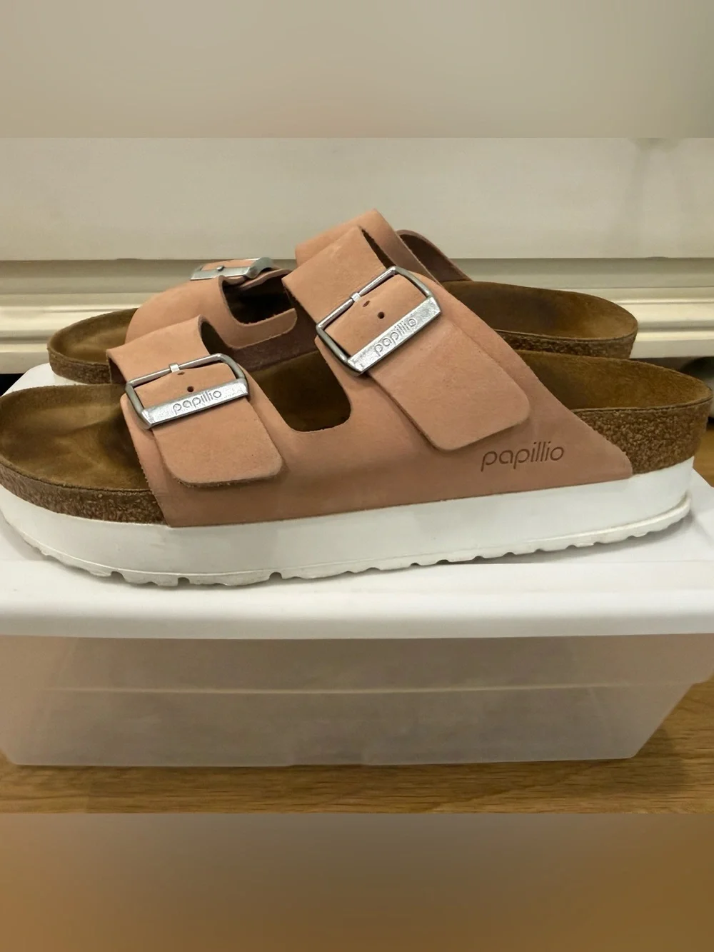 Birkenstocks Papillo light pink platform sandals slides size 41
